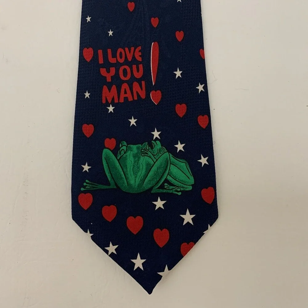 Budweiser Anheuser Busch Men's Tie‎ Frog Blue I Love You Man! Hearts Stars 1996